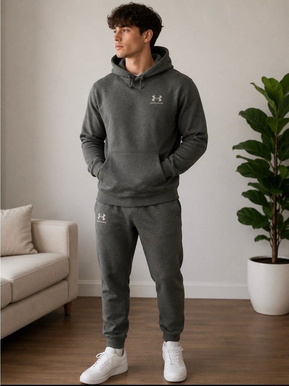 Under Armour Men's Gray Fleece Hoodie and Jogger Pants 2 Piece Set